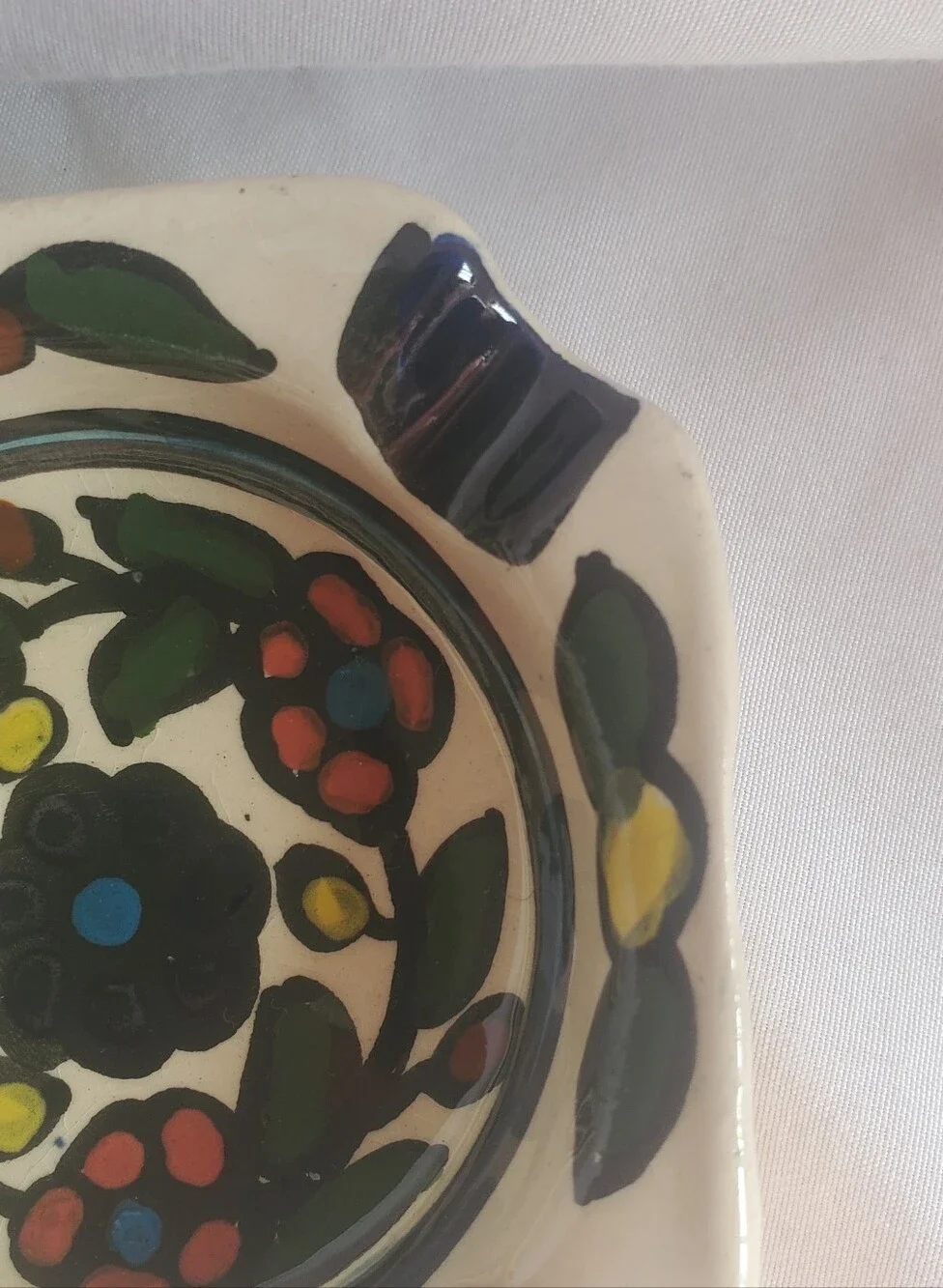 Talavera Style Vtg Hand-Painted Floral Ceramic Home Ashtray Trinket Dish Bowl